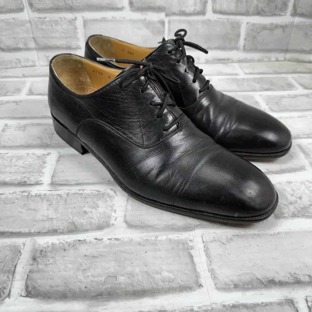 Massimo Emporio Men's Size 9 Black Leather Cap Toe Oxfords Lace Up Dress Shoes